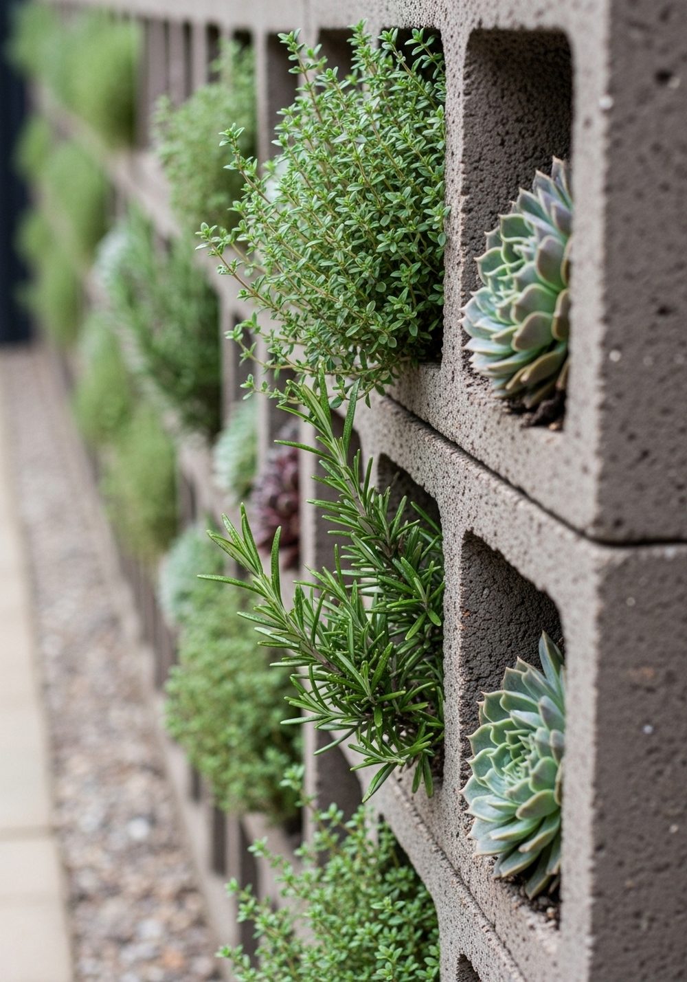 Vertical Cinder Block Herb And Succulent Mix