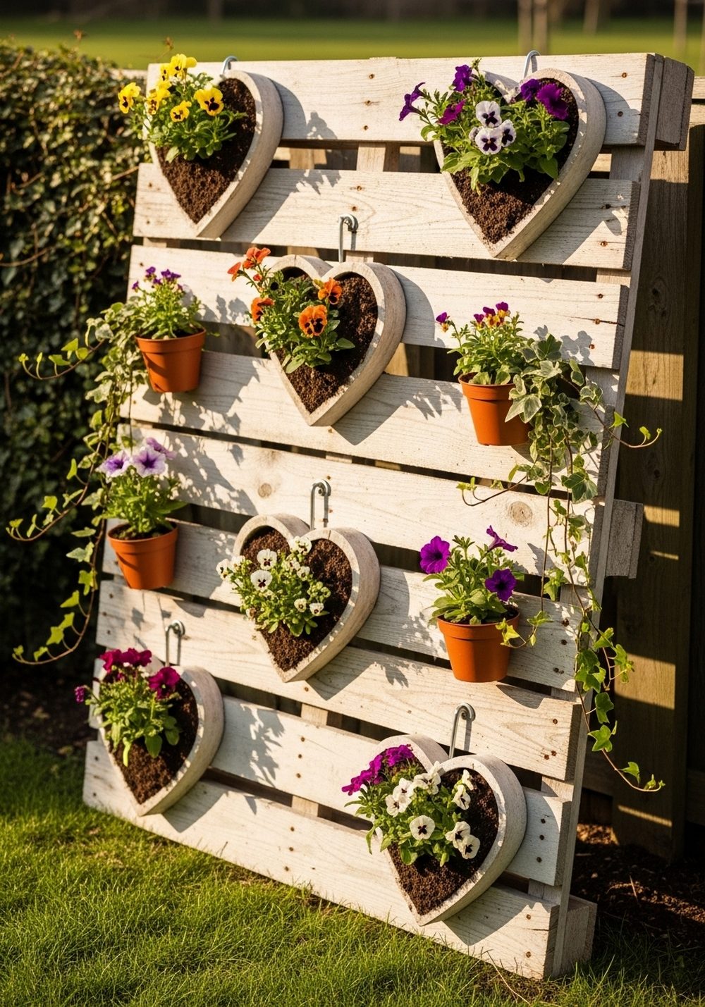 Vertical Pallet Heart Planter Wall