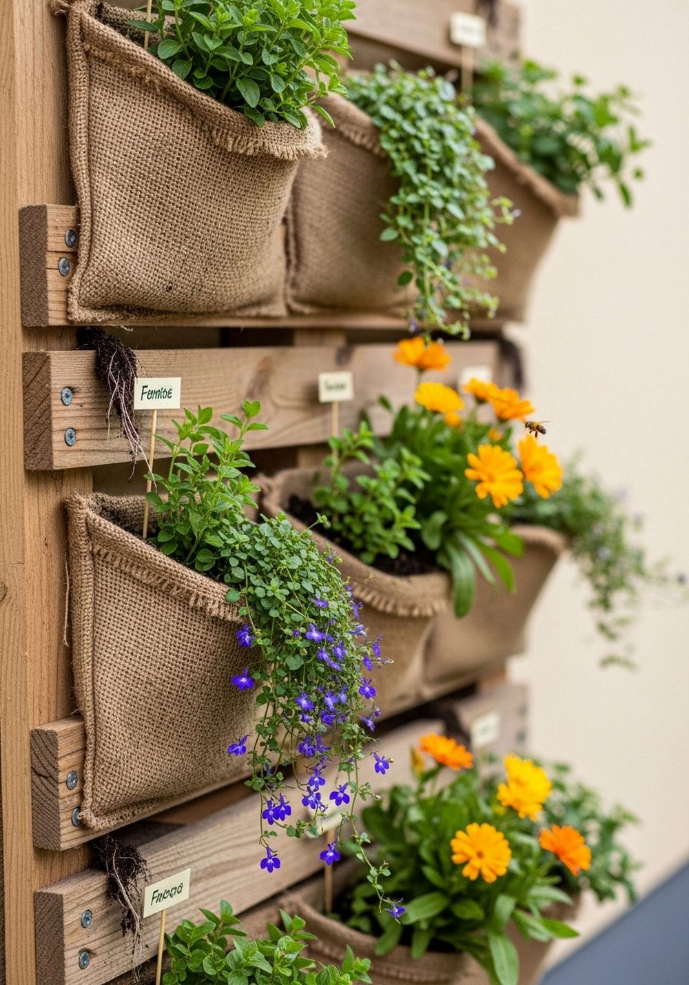 Vertical Pallet Pocket Garden For Herbs And Blooms