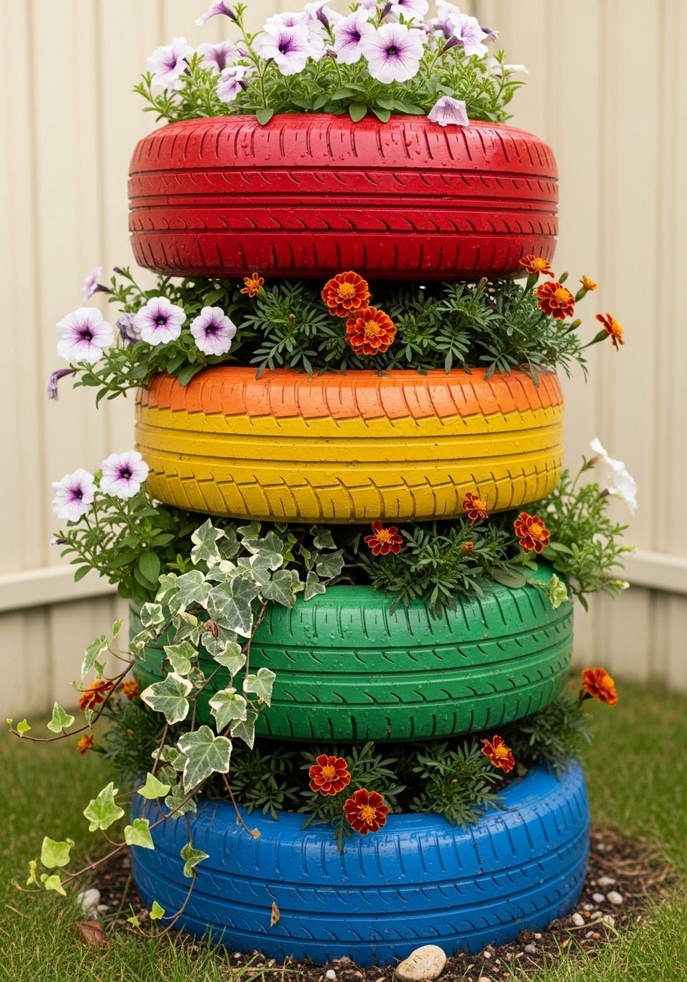 Vertical Rainbow Tire Tower