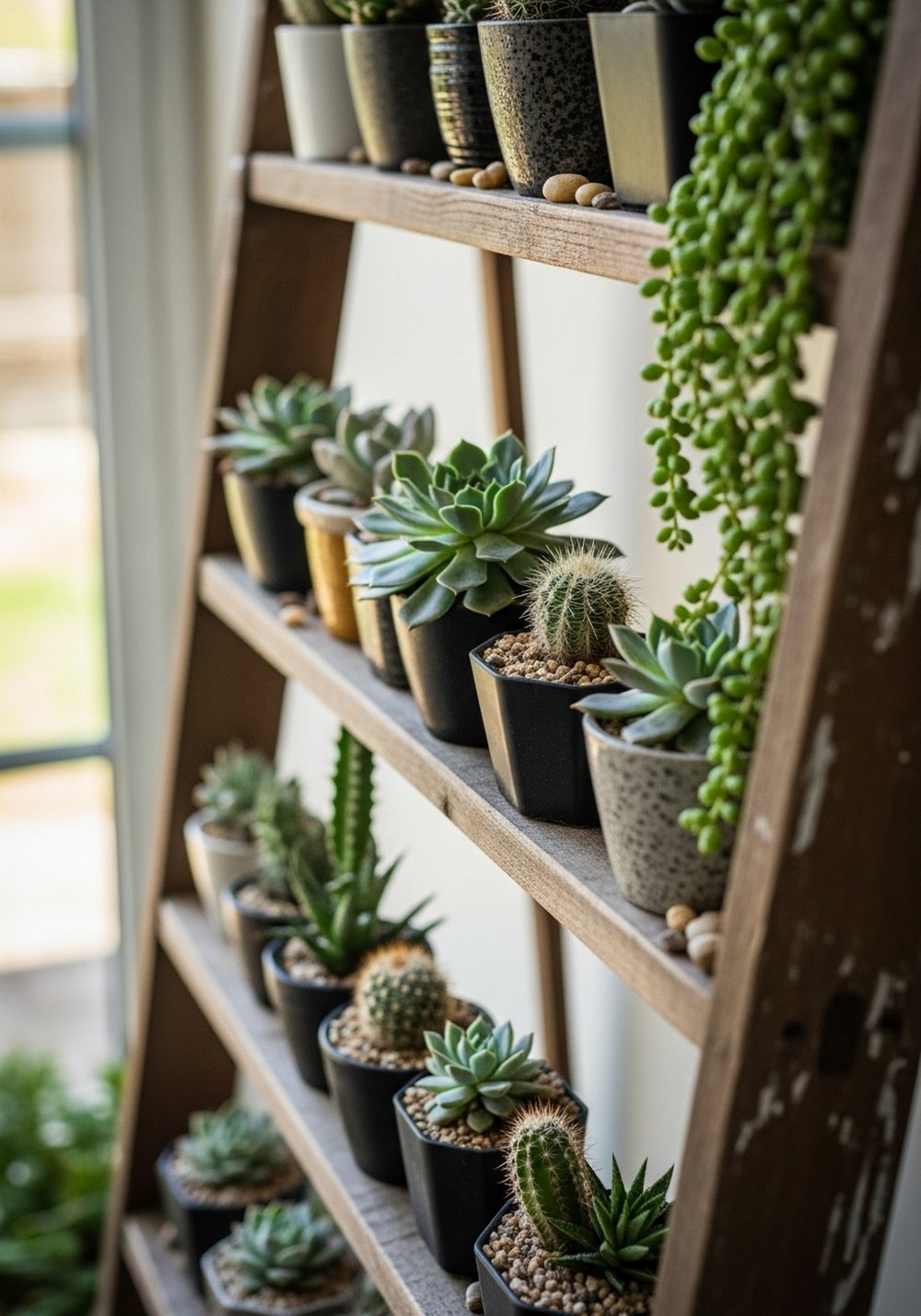 Vertical Succulent Shelf From An Old Ladder