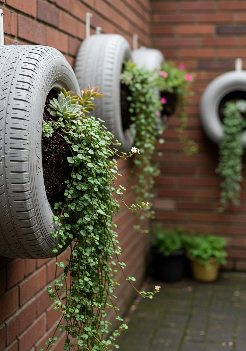 Vertical Tire Planter Wall For Small Spaces