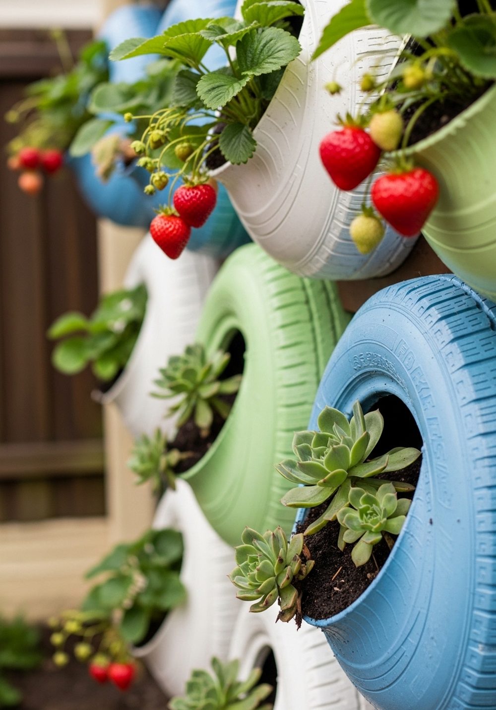 Vertical Tire Strawberry Or Succulent Wall