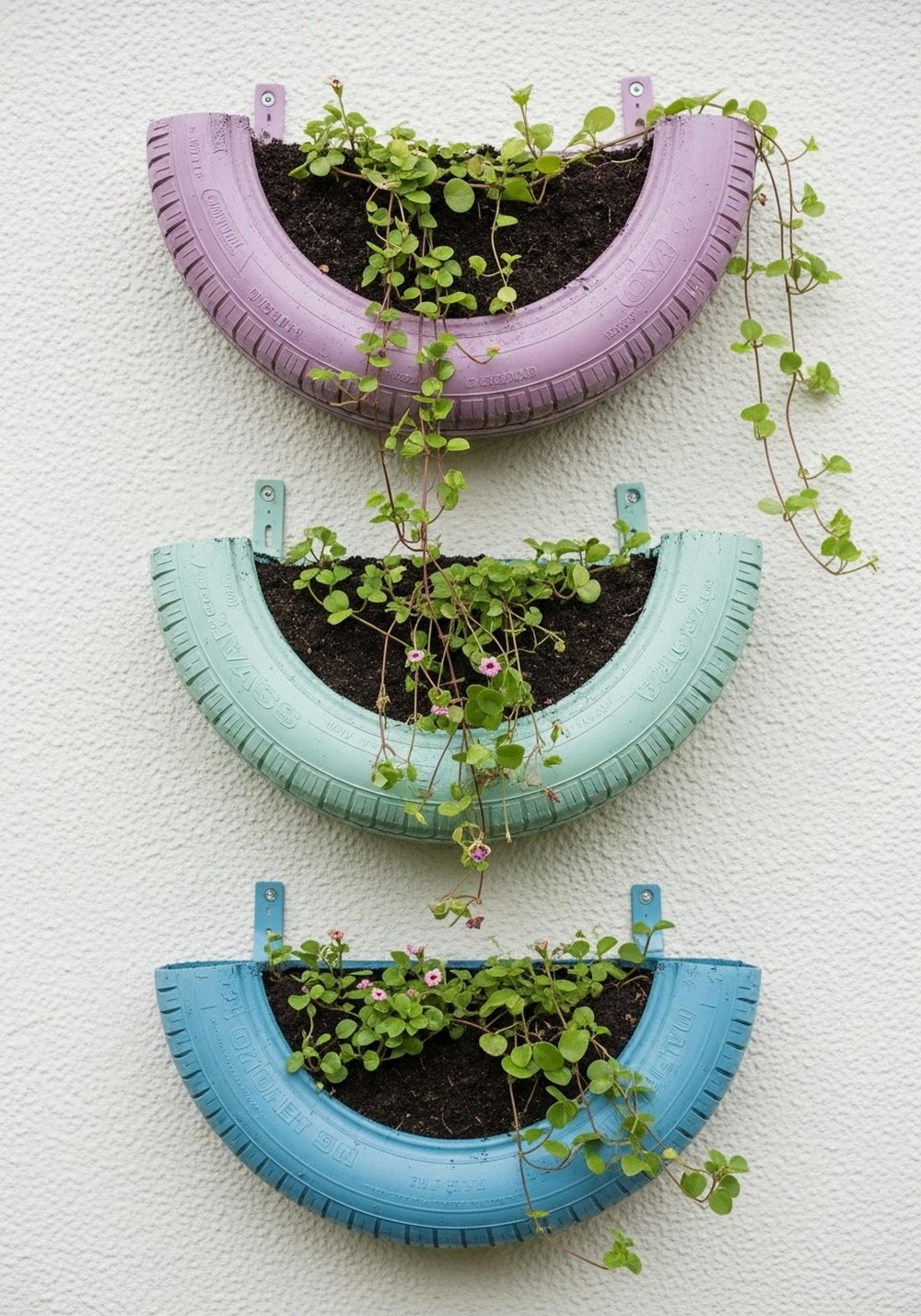 Vertical Wall Tyre Planter Trio
