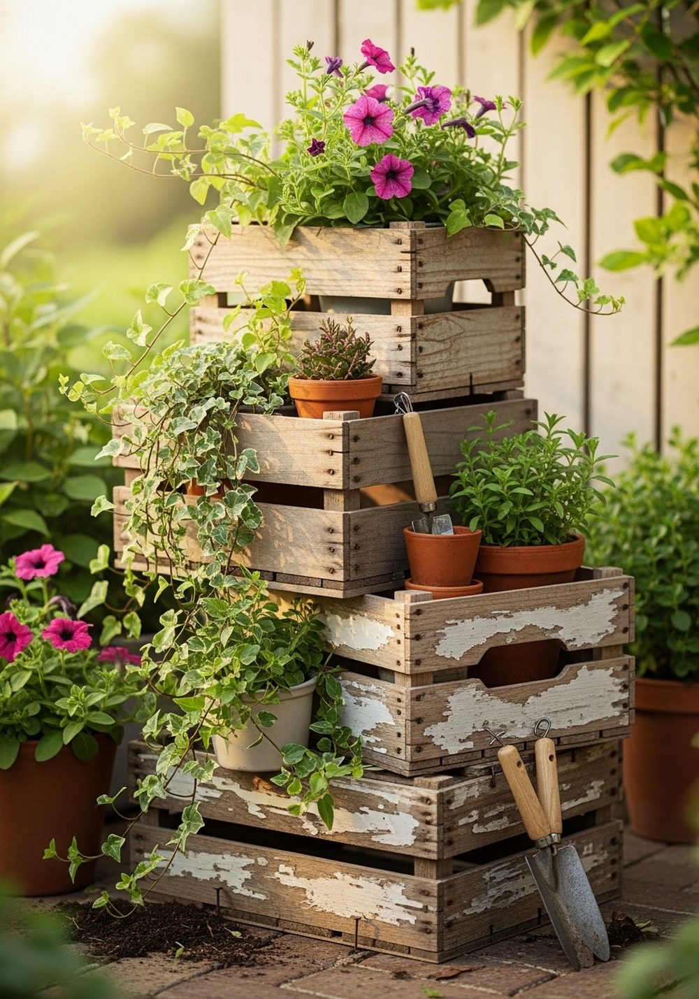 Vintage Crate Planter Towers