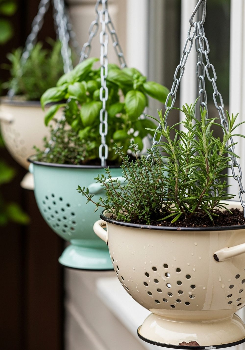 Vintage Enamel Colander Herb Hangers
