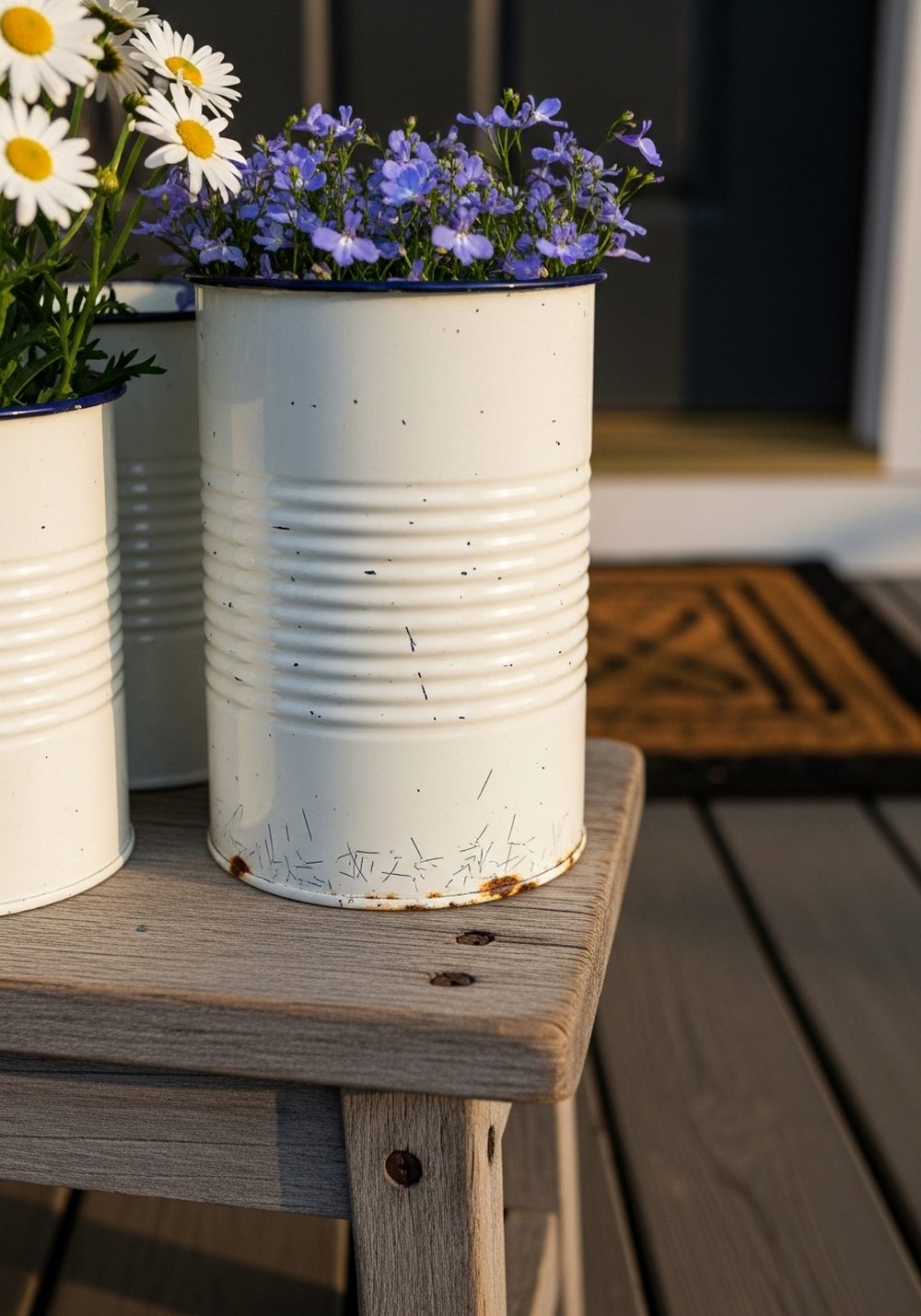 Vintage Enamel-Style Tin Can Trio