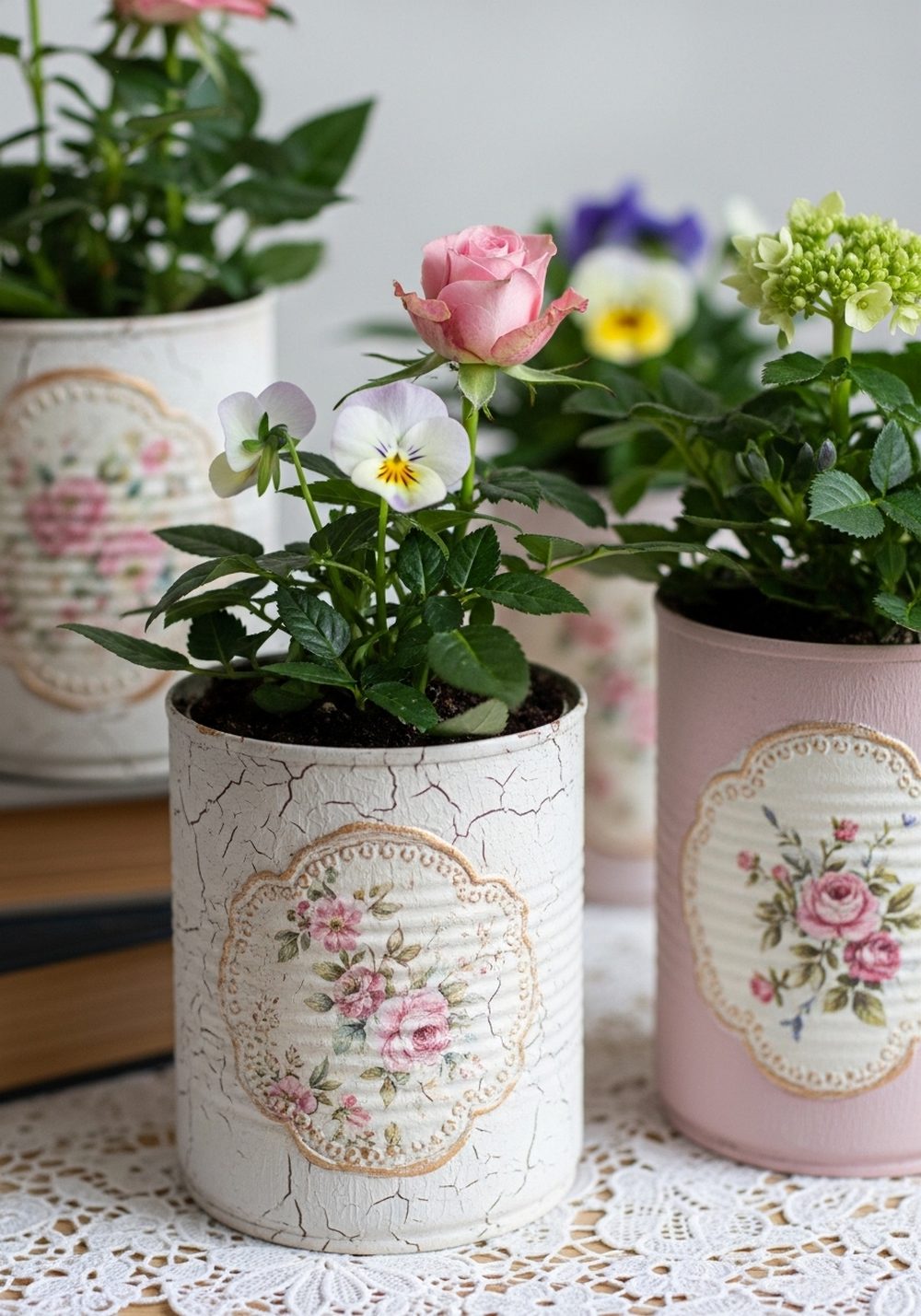 Vintage Floral Tin Can Planters