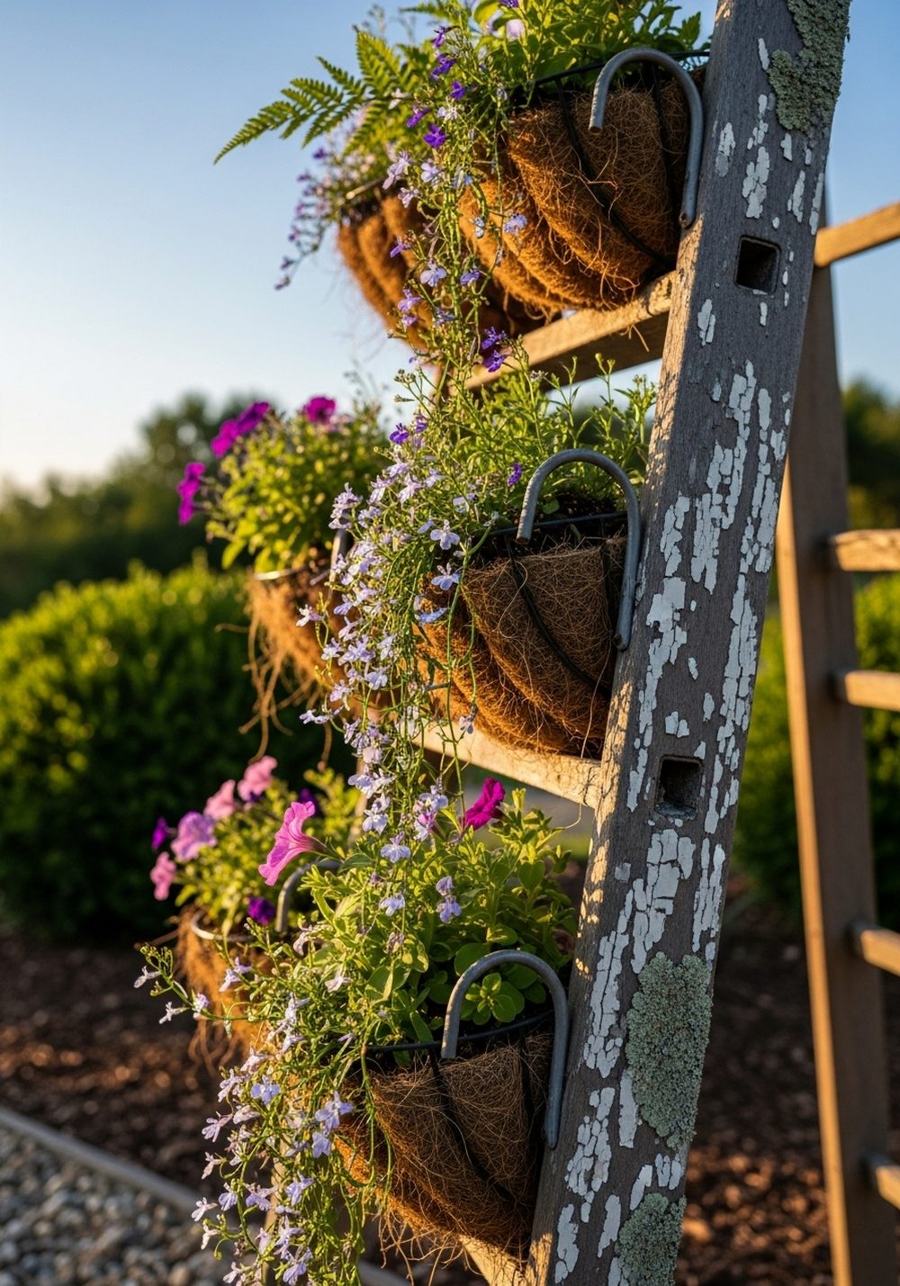 Vintage Ladder Hanging Basket Cascade