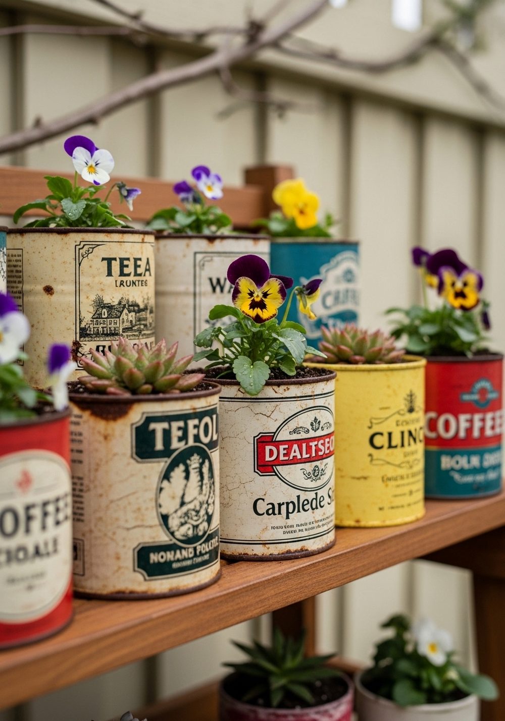 Vintage Tea & Coffee Can Planter Display