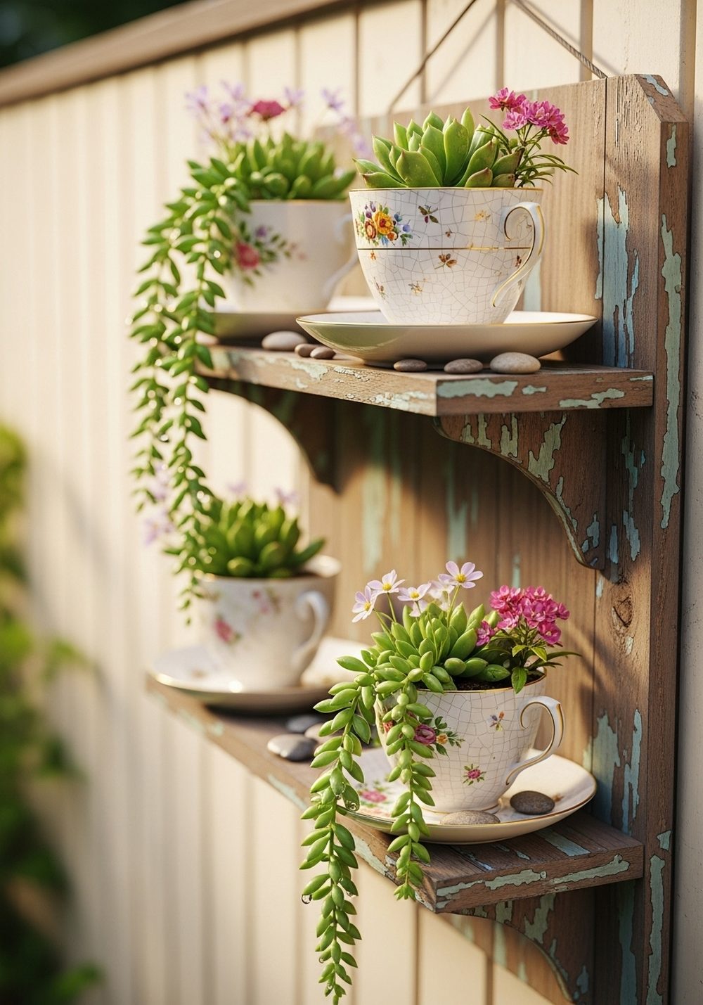Vintage Teacup And Saucer Planter Shelf
