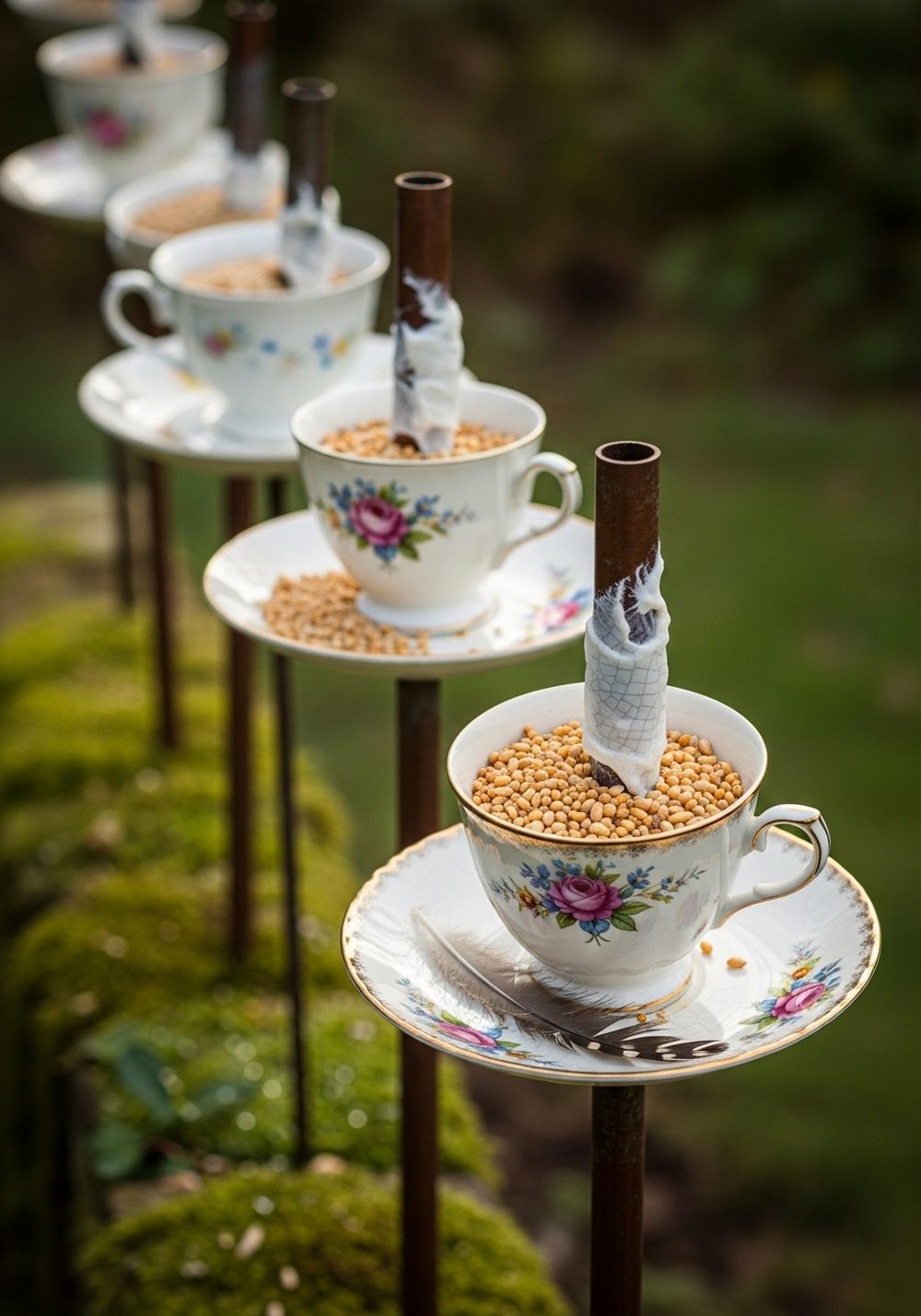 Vintage Teacup Bird Feeders