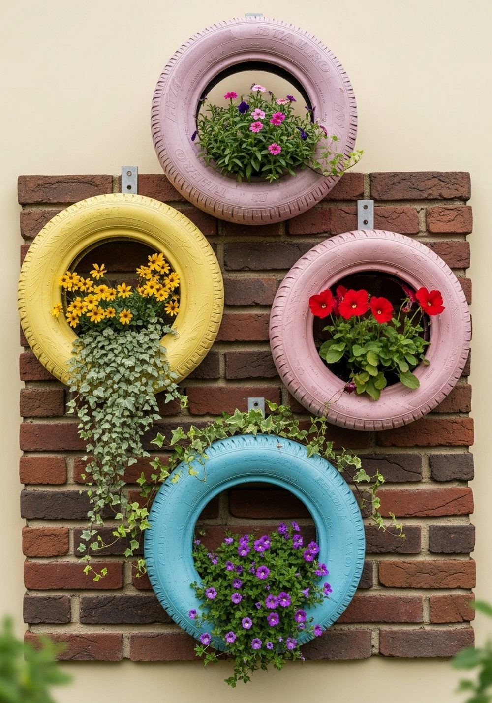 Wall-Hung Tire Flower Frames