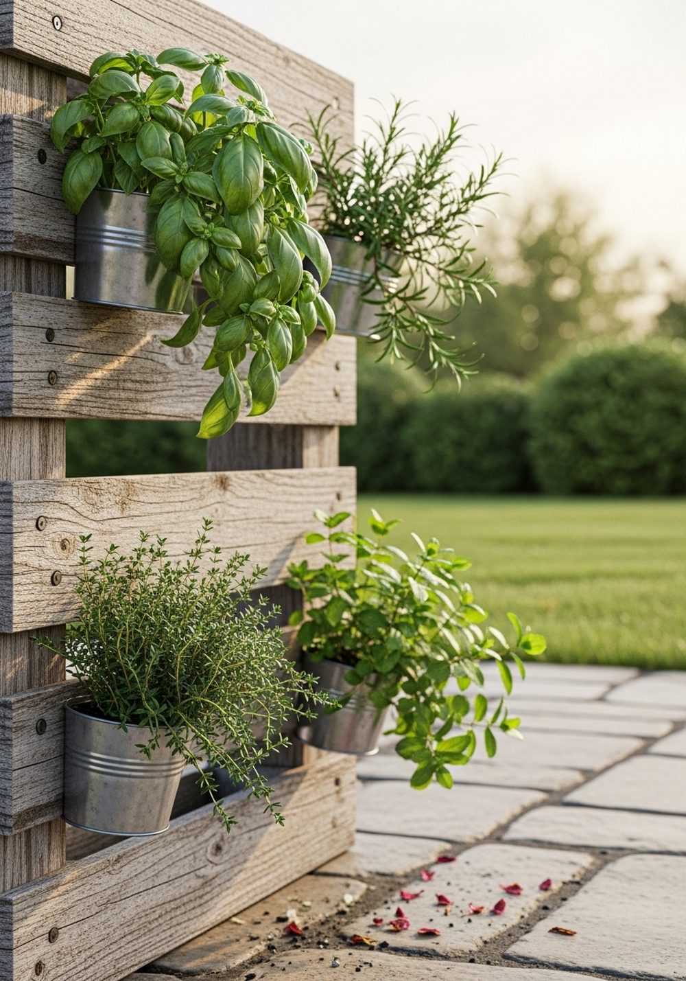 Weathered Pallet Herb Wall By The Patio