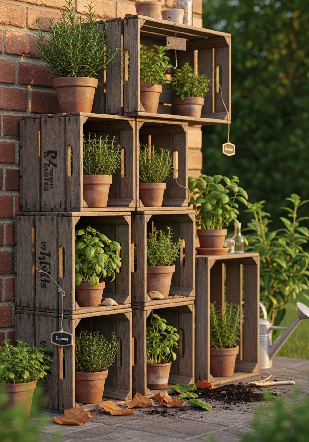 Weathered Wooden Crate Herb Bar