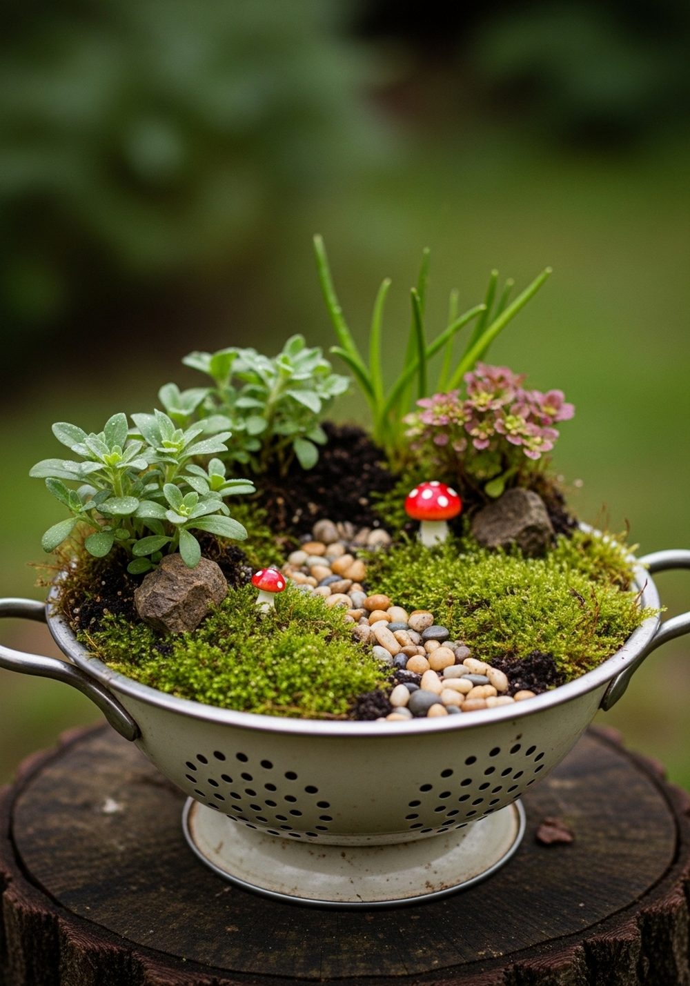 Whimsical Fairy Garden Colander Planter