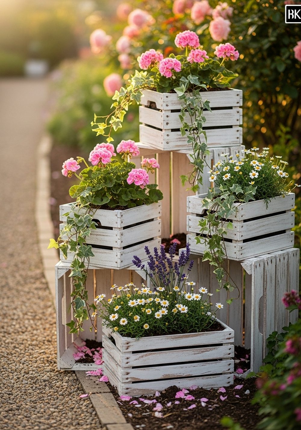 Whitewashed Crate Planter Towers