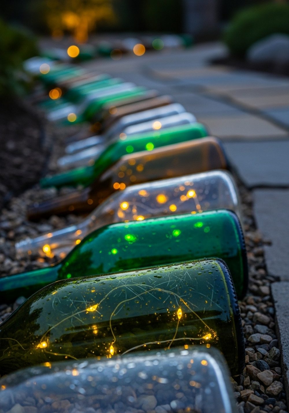 Wine Bottle Path Edging And Glow Lights