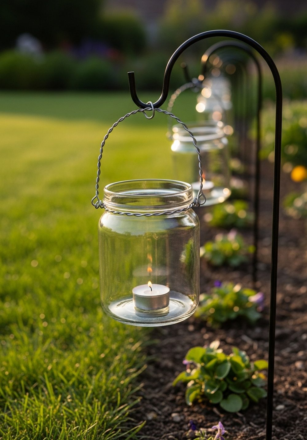 Wire-Handled Hanging Jar Lanterns on Hooks