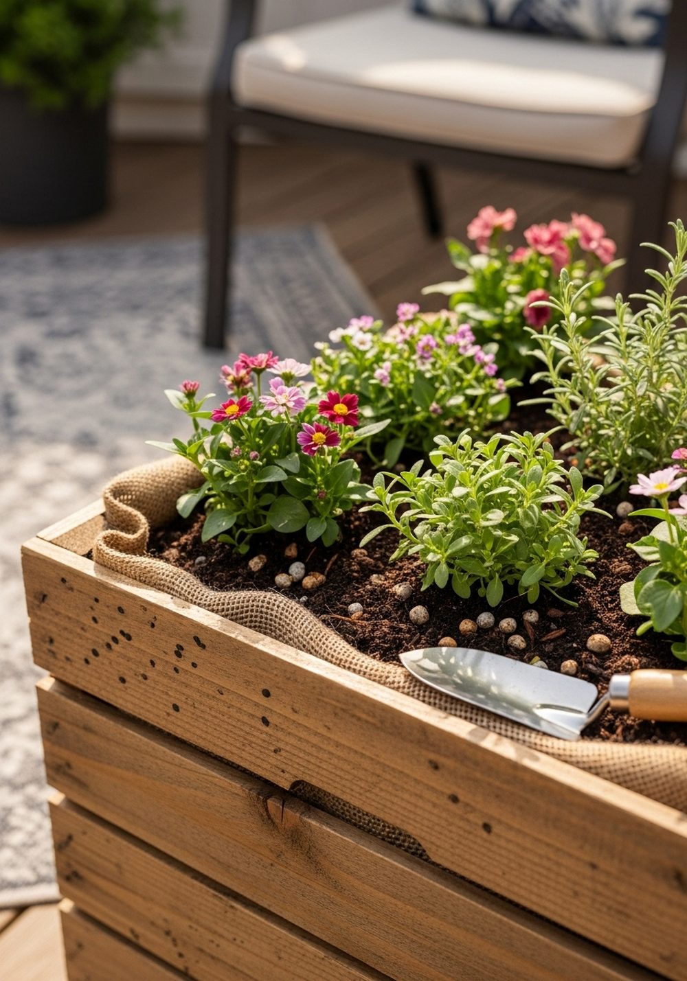 Wooden Crate Patio Planter