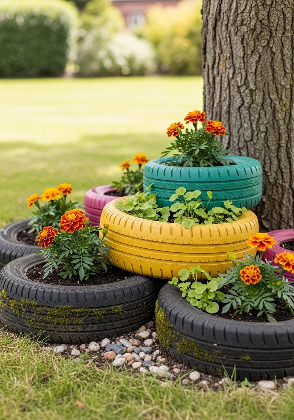 Wrap Rainbow Tire Rings Around A Tree Like Candy