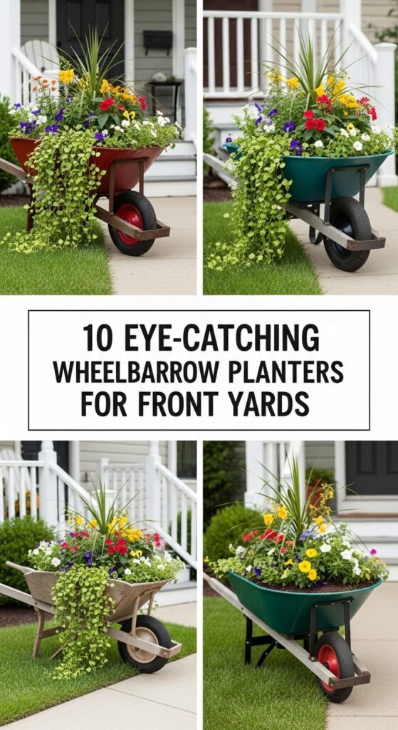 Eye-Catching Wheelbarrow Planters for Front Yards
