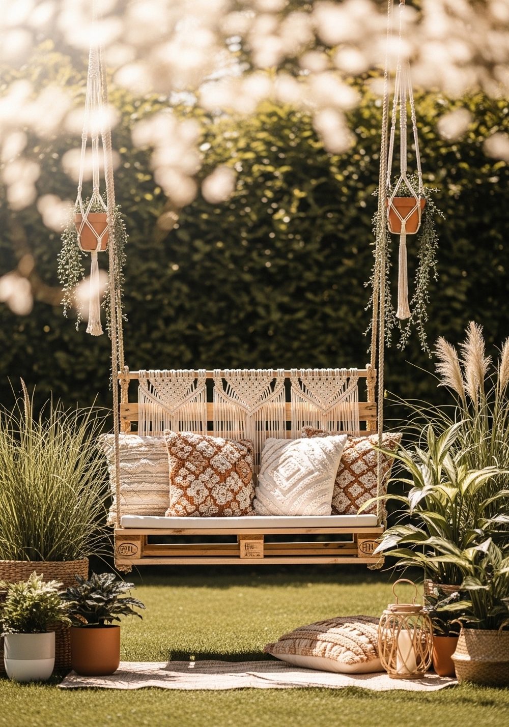 Boho Macrame-Accented Pallet Swing