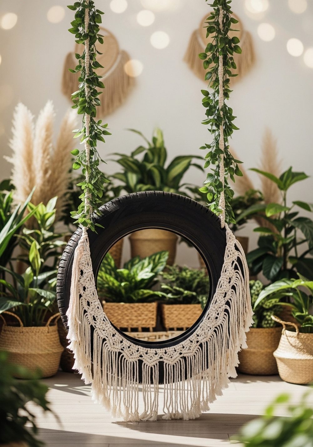 Boho Macramé Tire Swing Accent