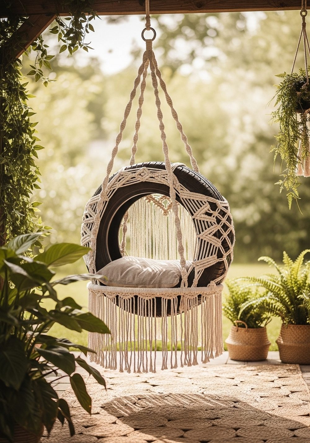 Boho Macramé Tire Swing Chair
