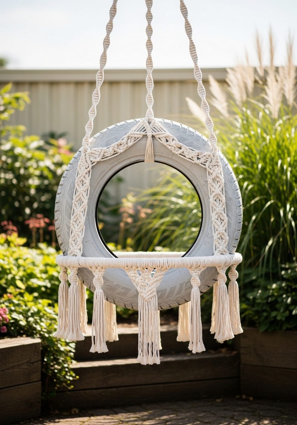 Boho Macramé Wrapped Tire Swing