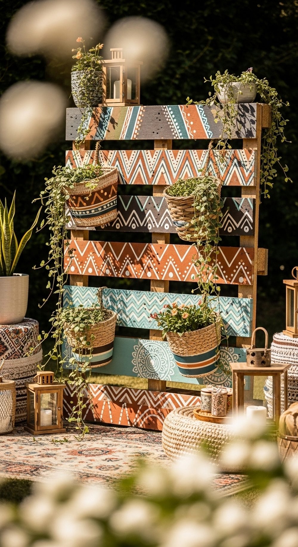 Boho Pallet Garden With Patterned Paint