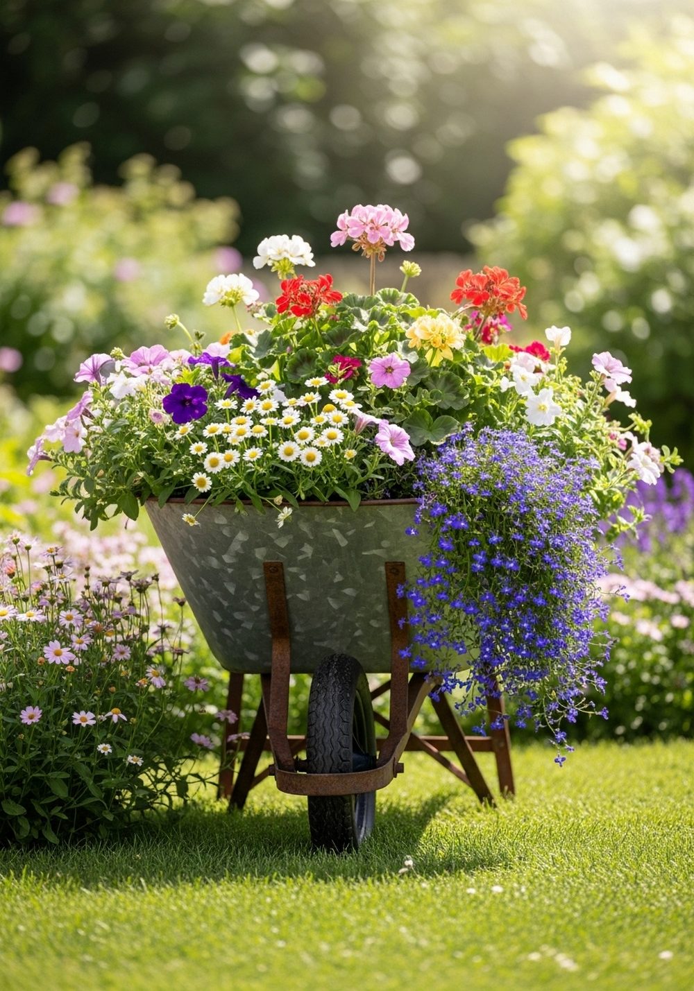 Bright Cottage Blooms In A Vintage Wheelbarrow
