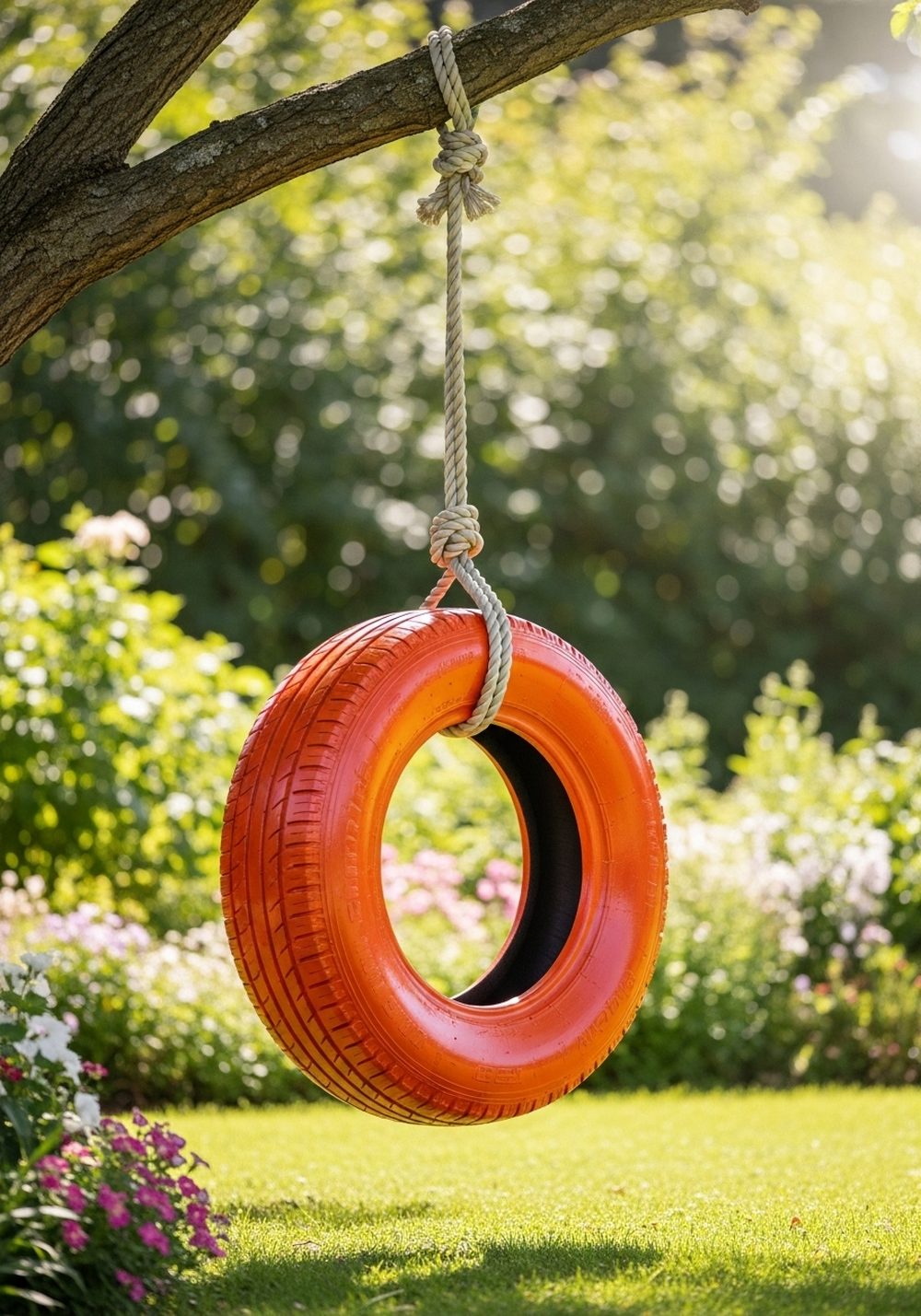Brightly Painted Classic Tree Tire Swing