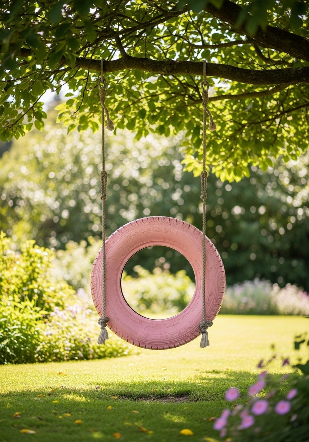 Classic Painted Tire Swing Under A Shady Tree