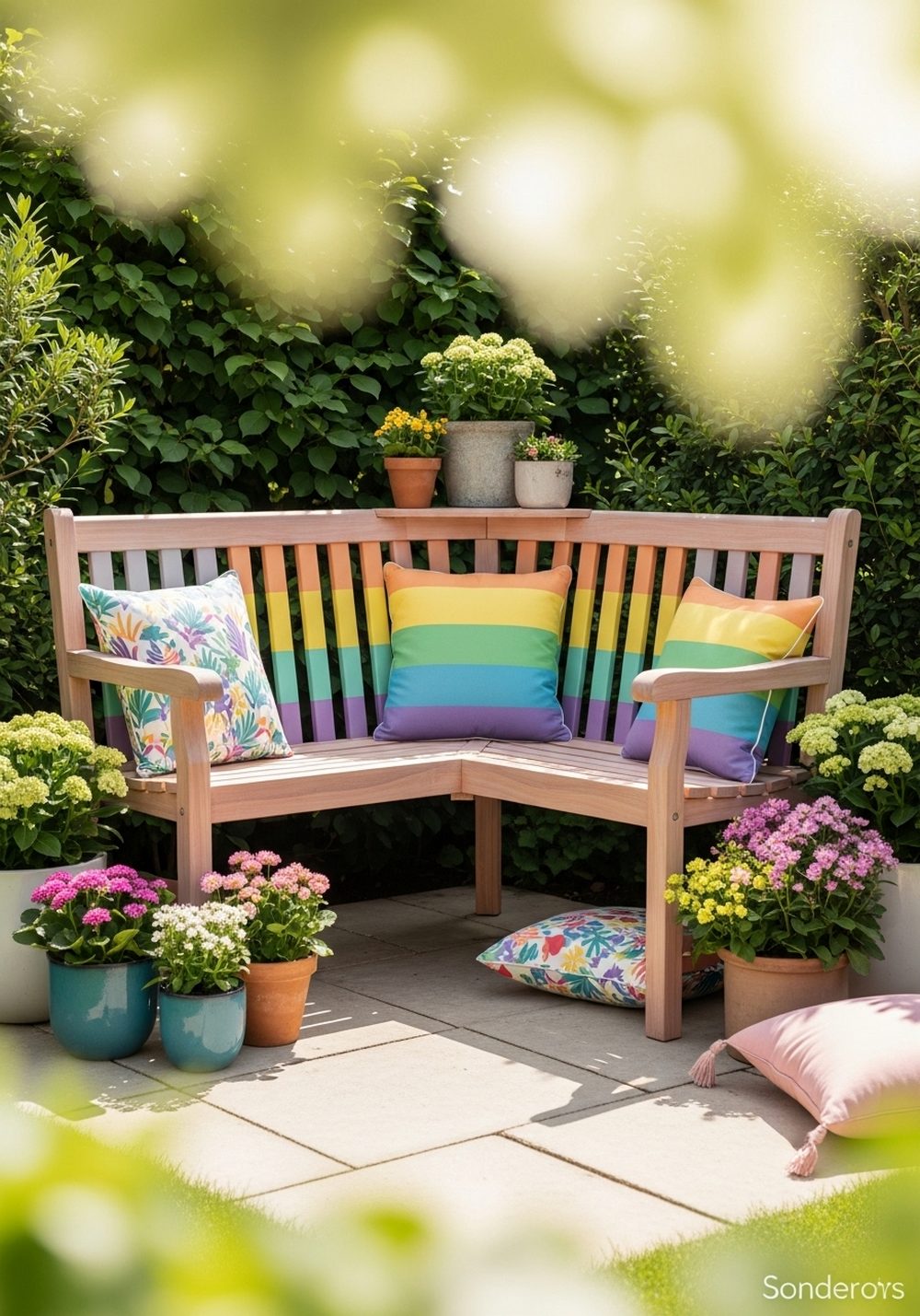 Color-Wash Rainbow Garden Bench Corner