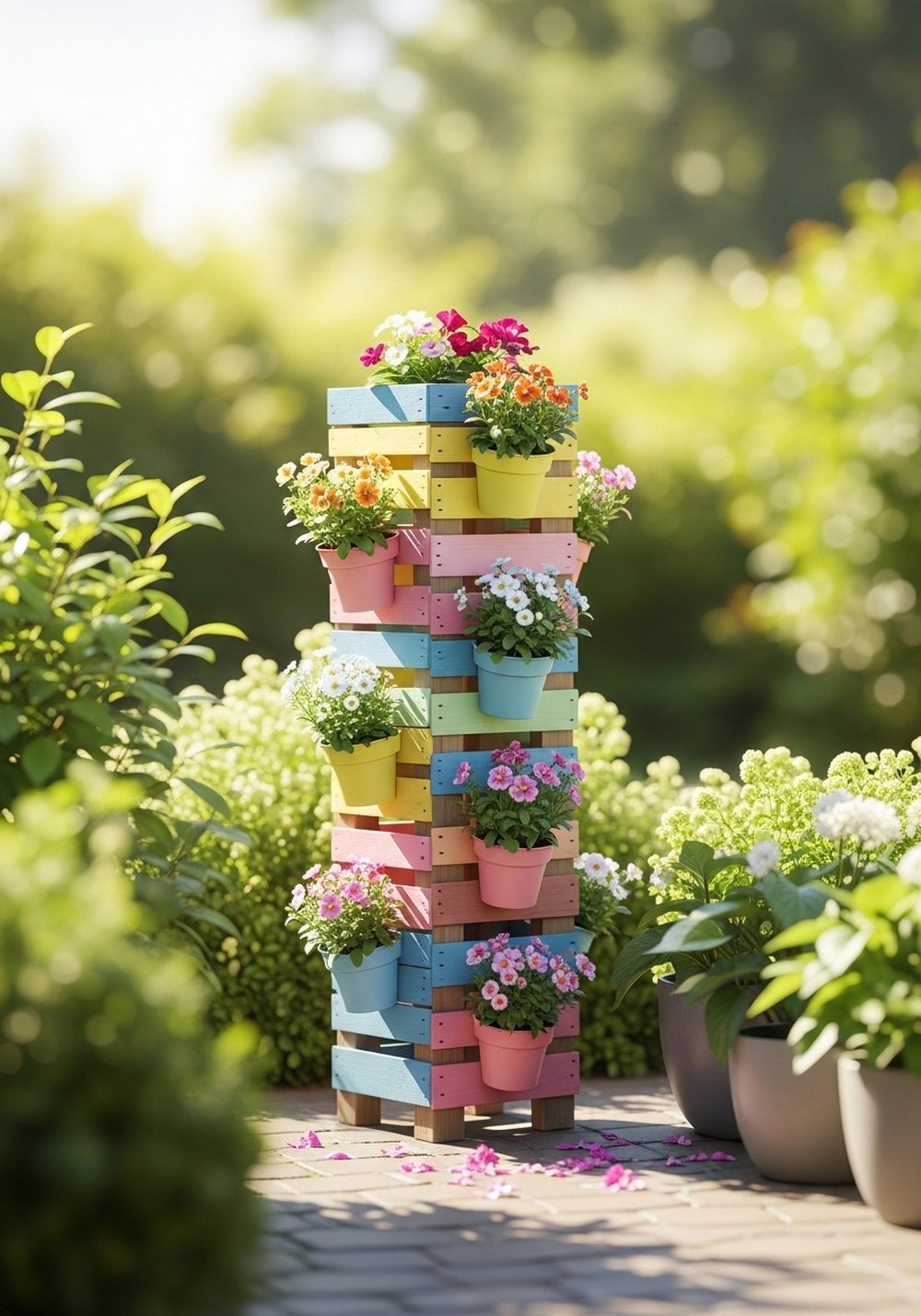 Colorful Pallet Flower Tower