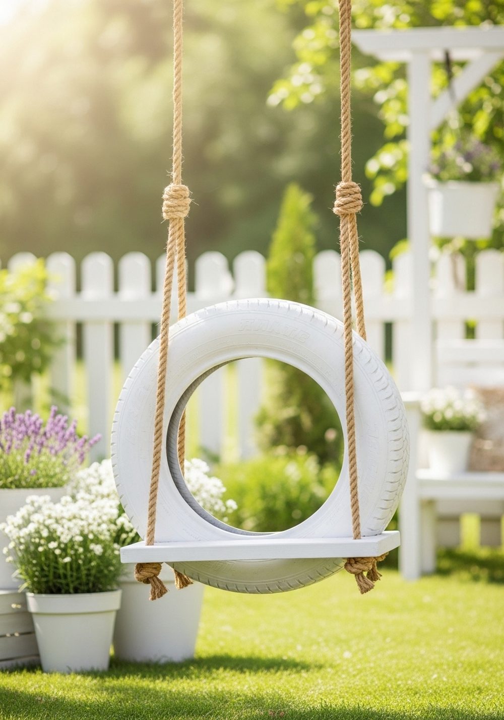 Crisp White Farmhouse Tire Swing