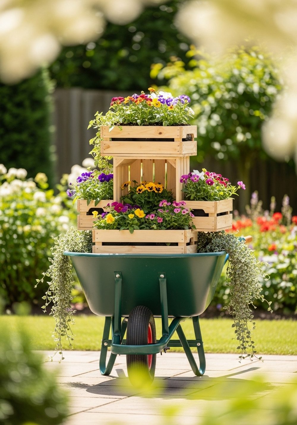 Dual-Level Wheelbarrow Planter With Crates