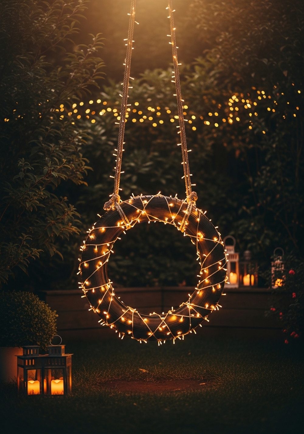 Fairy-Light Evening Tire Swing Retreat