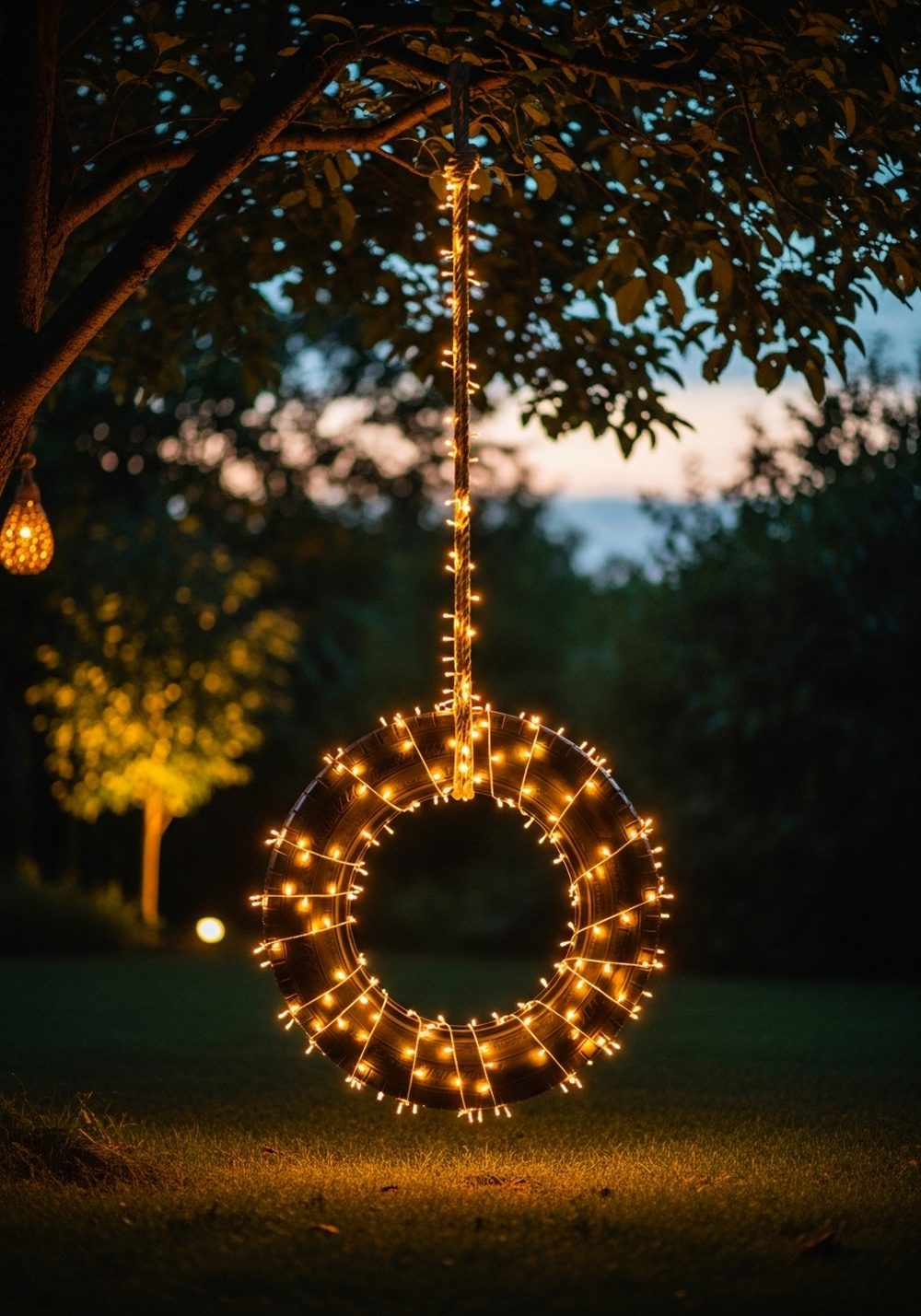 Fairy-Light Evening Tire Swing