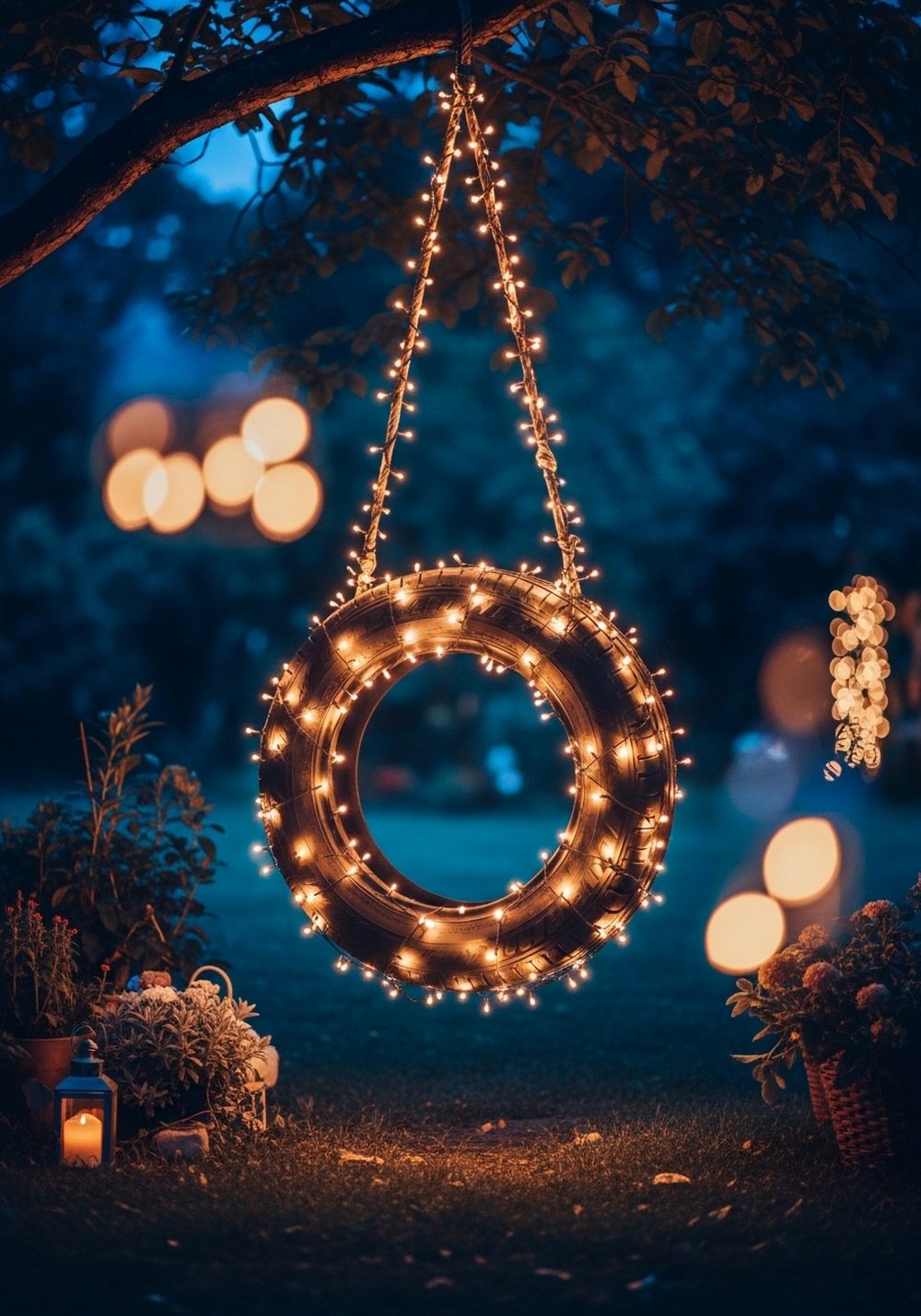 Fairy-Light Nighttime Tire Swing