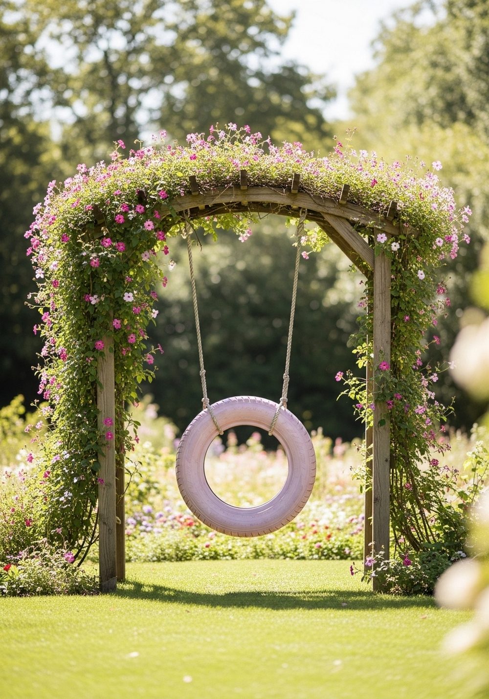 Flower-Framed Tire Swing Arch