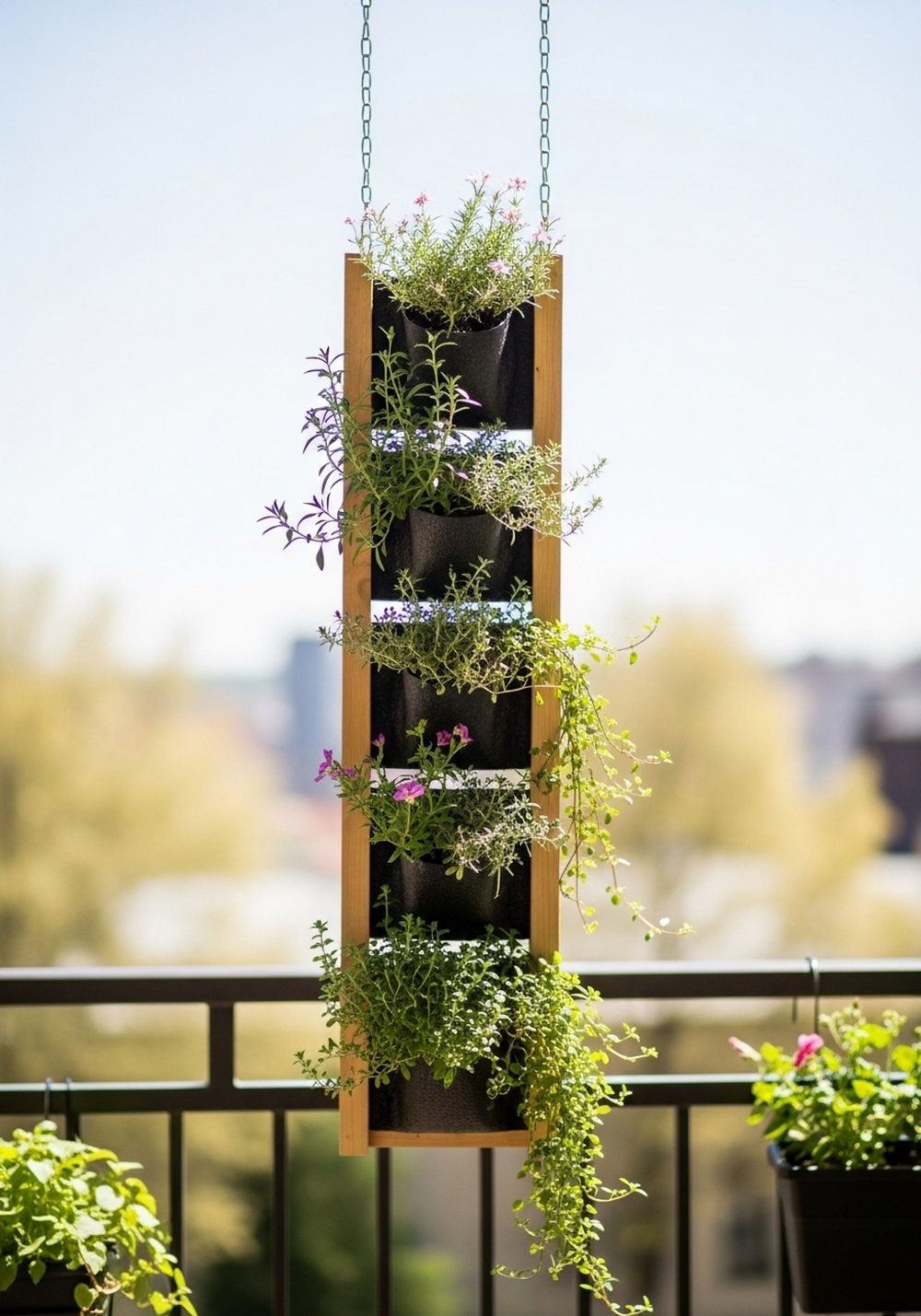 Hanging Pallet Garden For Tiny Balconies