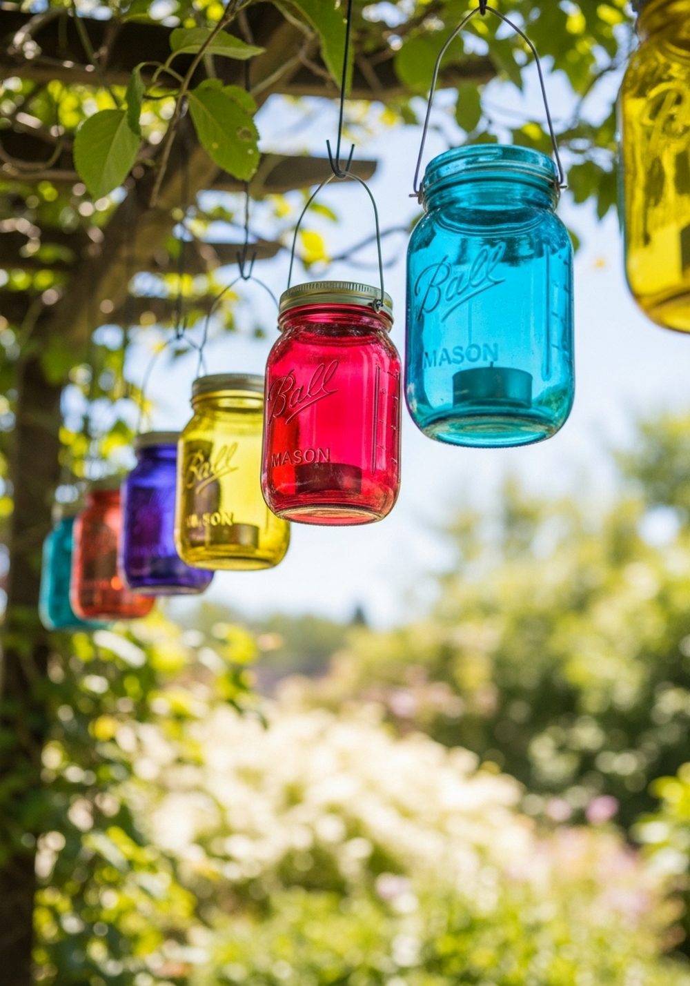 Hanging Rainbow Mason Jar Lanterns