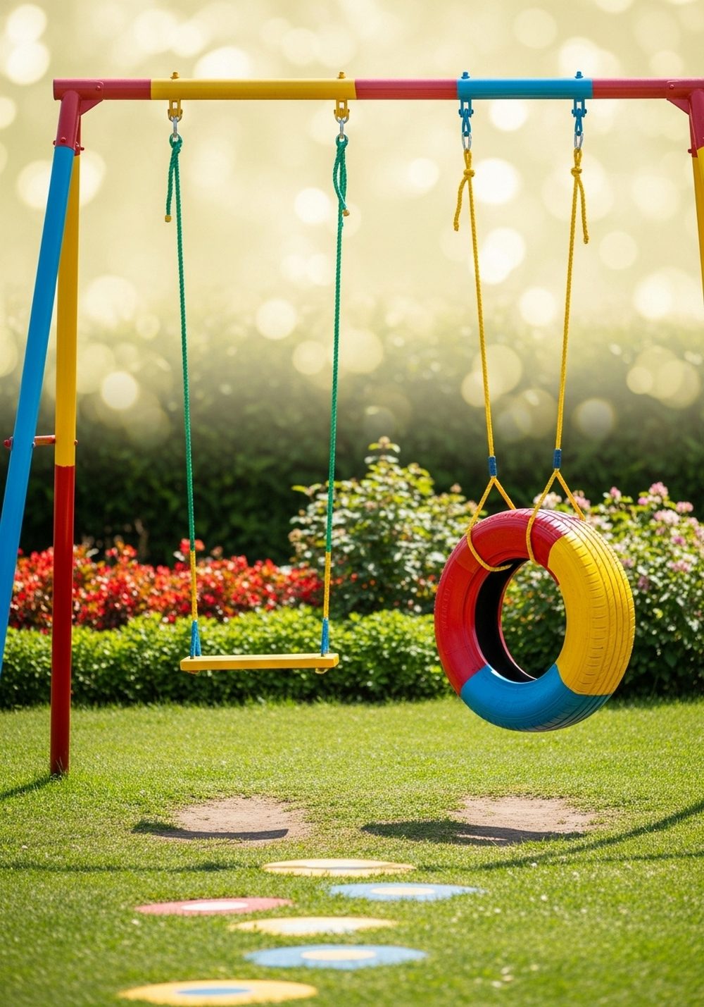 Kids’ Colorful Tire Swing Play Zone