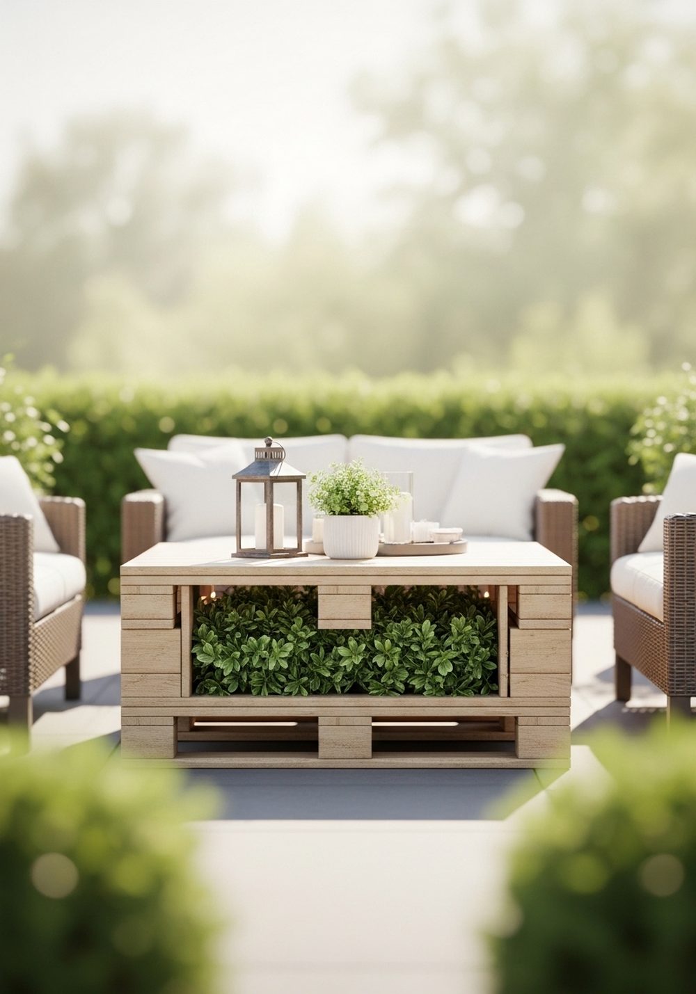 Low Pallet Coffee Table With Plant Nook