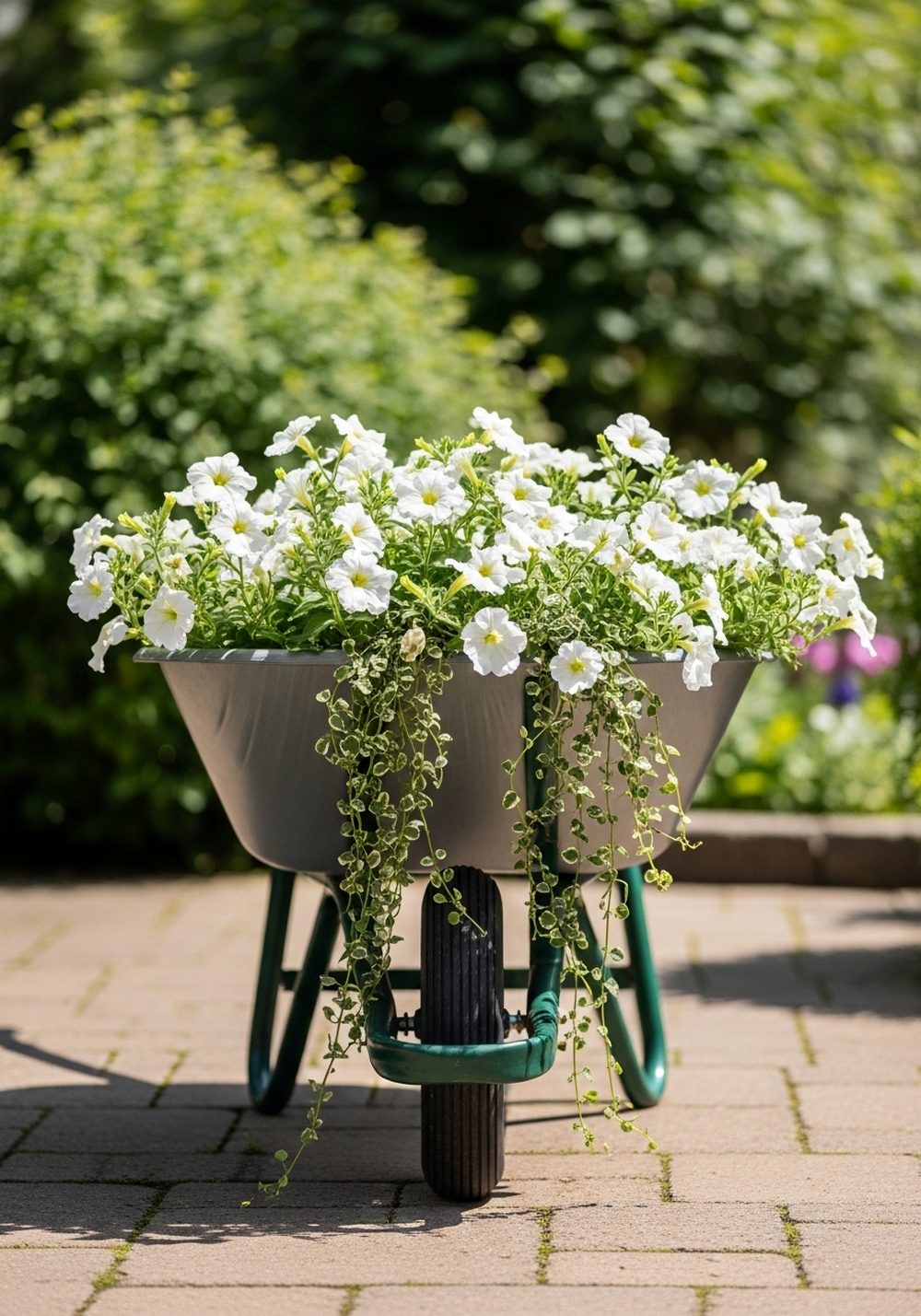 Monochrome White & Green Wheelbarrow Planter