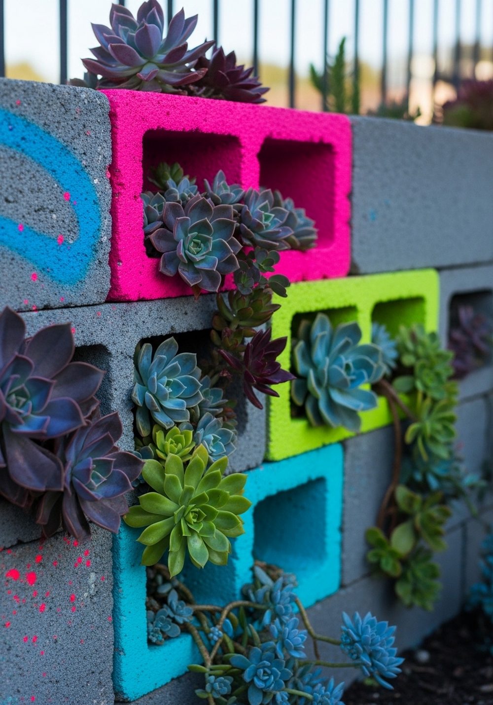 Neon Accent Industrial Succulent Wall