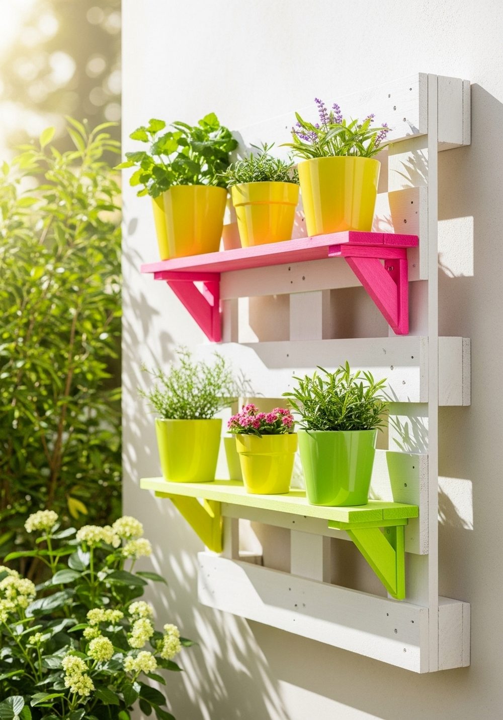 Neon Accent Pallet Pot Shelf