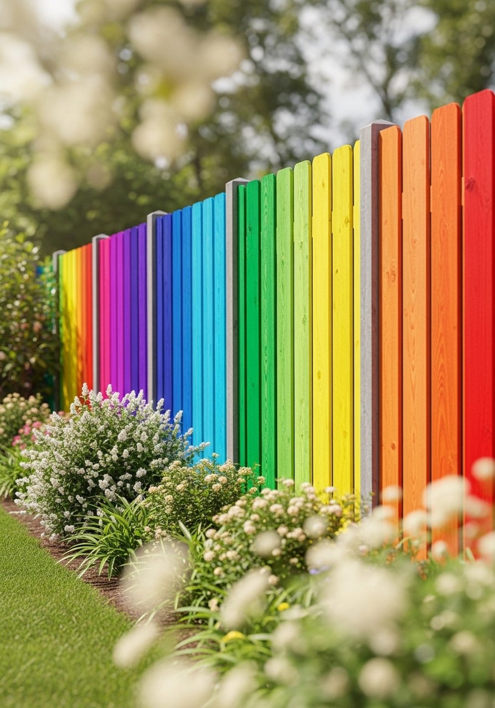 Painted Rainbow Fence Panels